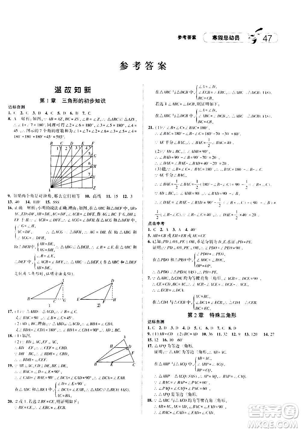 2021年經(jīng)綸學(xué)典寒假總動(dòng)員八年級(jí)數(shù)學(xué)ZJ浙教版答案