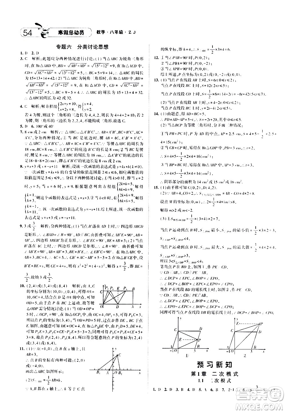 2021年經(jīng)綸學(xué)典寒假總動(dòng)員八年級(jí)數(shù)學(xué)ZJ浙教版答案