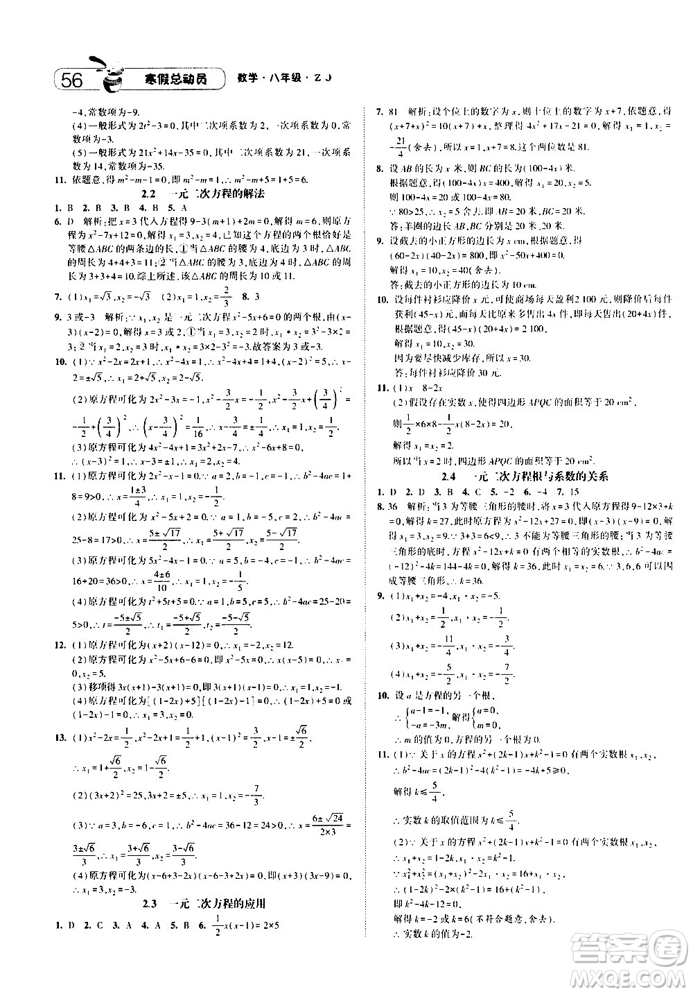 2021年經(jīng)綸學(xué)典寒假總動(dòng)員八年級(jí)數(shù)學(xué)ZJ浙教版答案
