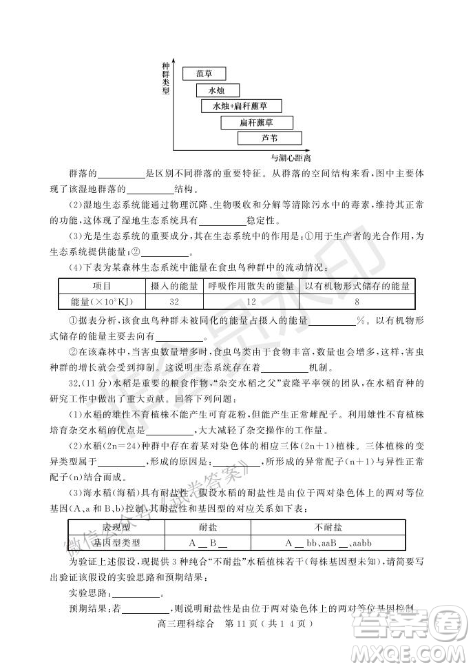 許昌濟(jì)源平頂山2021年高三第一次質(zhì)量檢測(cè)理科綜合試題及答案