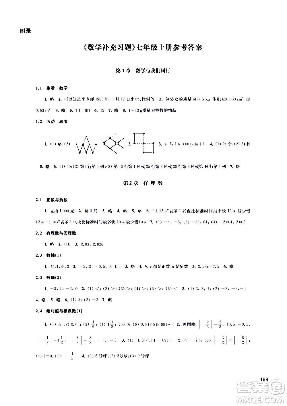 江蘇鳳凰科學(xué)技術(shù)出版社2020數(shù)學(xué)補(bǔ)充習(xí)題七年級(jí)上冊蘇科版答案