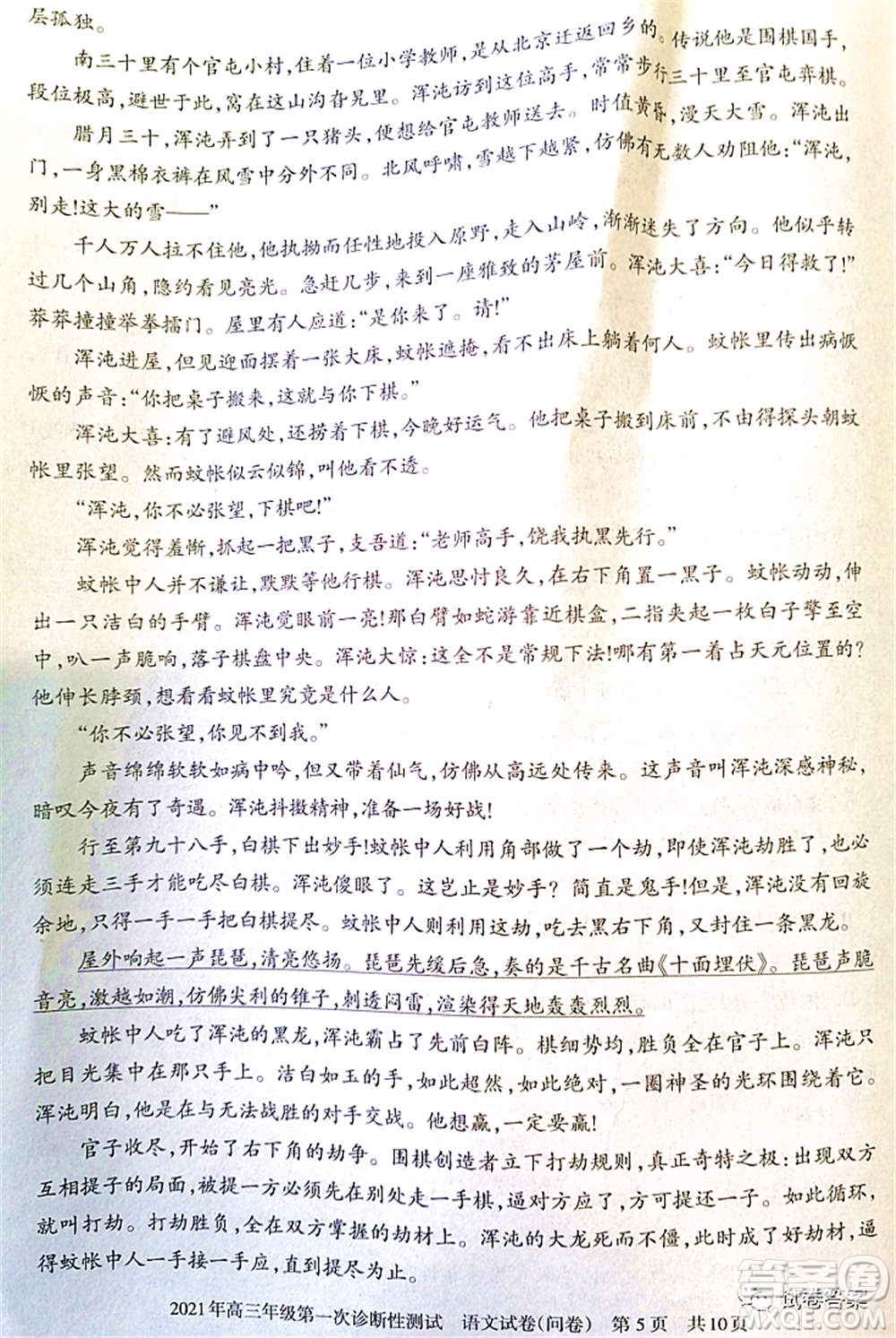 新疆2021年高三年級(jí)第一次診斷性測(cè)試語(yǔ)文試題及答案