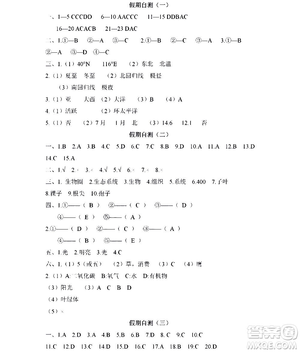 黑龍江少年兒童出版社2021寒假Happy假日五四學(xué)制六年級綜合答案