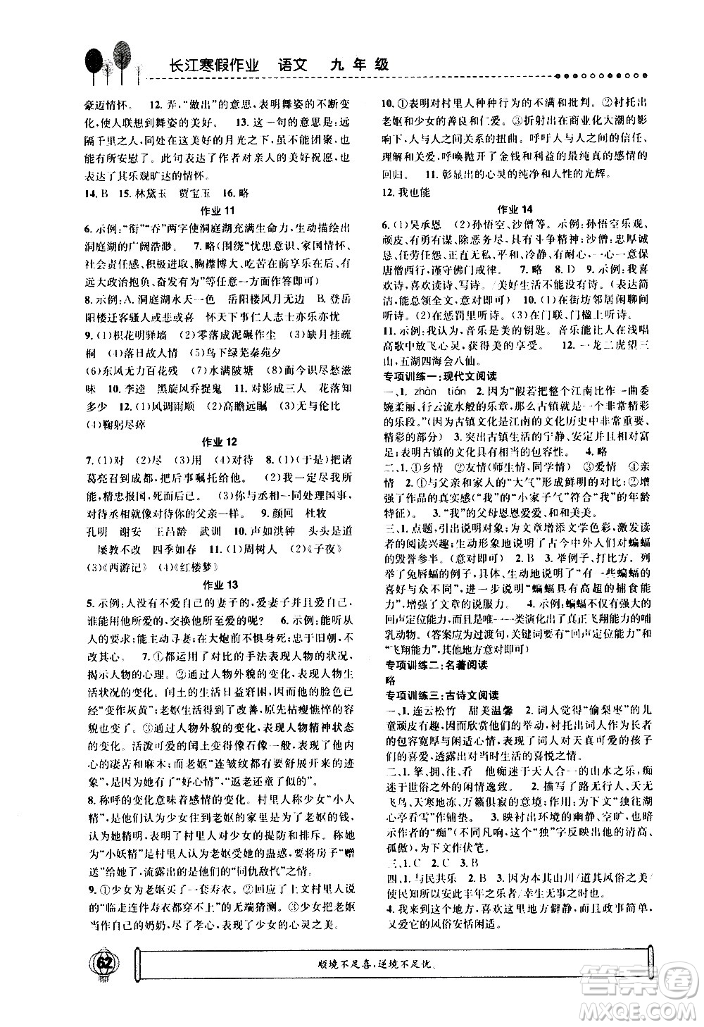 崇文書(shū)局2021長(zhǎng)江寒假作業(yè)九年級(jí)語(yǔ)文人教版答案