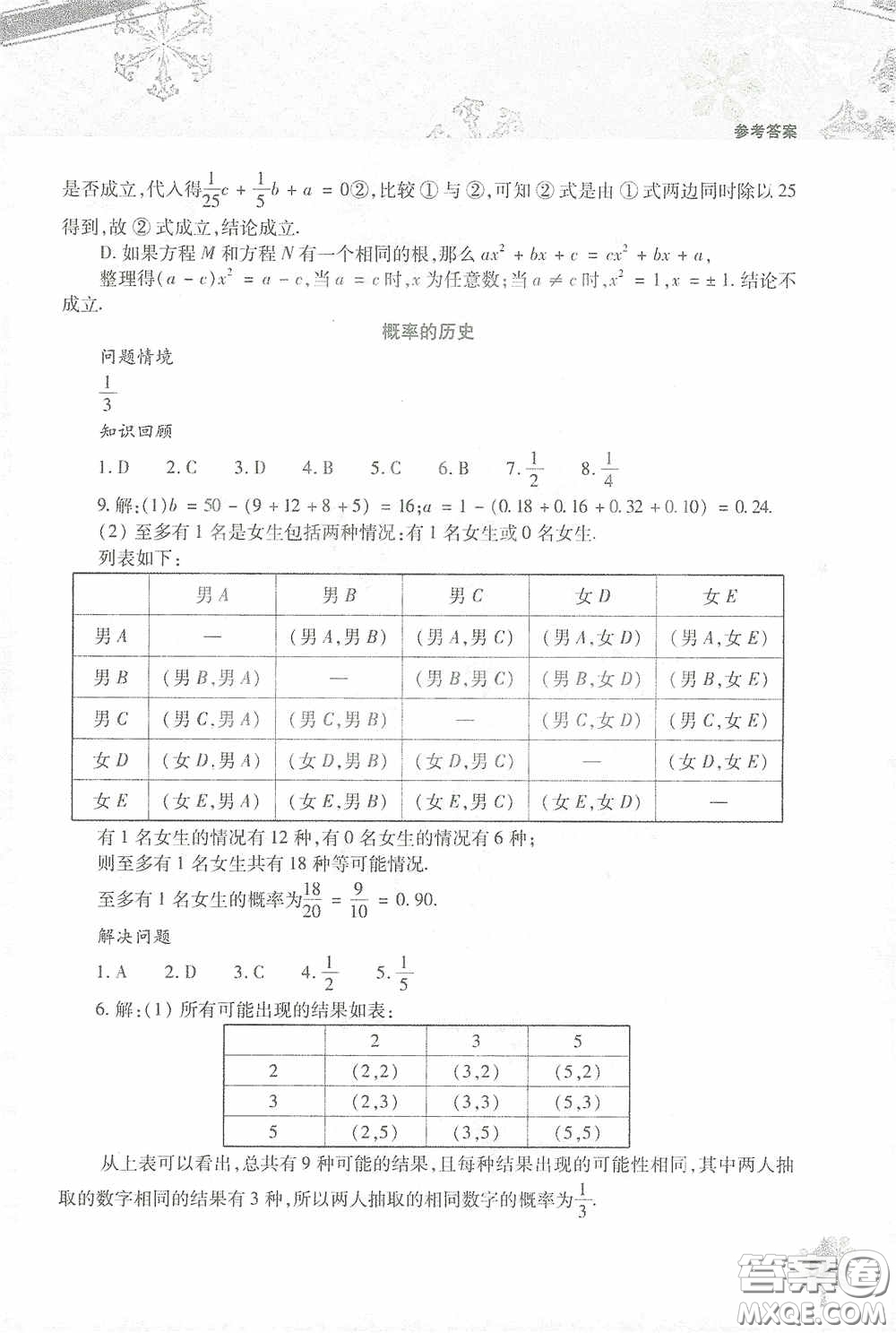 北京教育出版社2021寒假作業(yè)本數(shù)學(xué)九年級答案