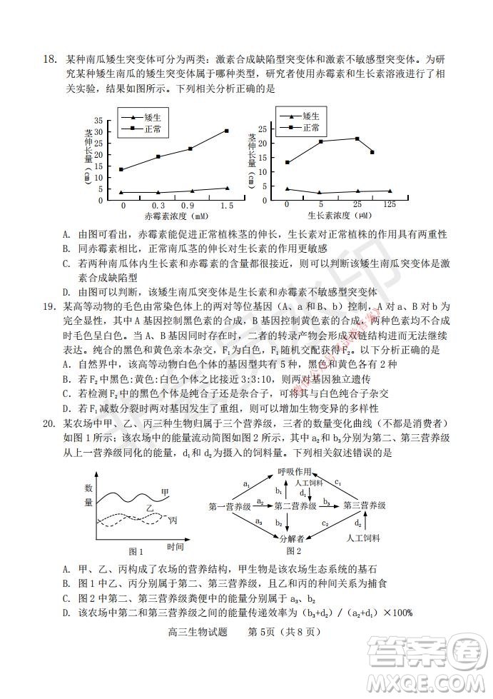煙臺2020-2021學(xué)年度第一學(xué)期期末學(xué)業(yè)水平診斷高三生物試題及答案