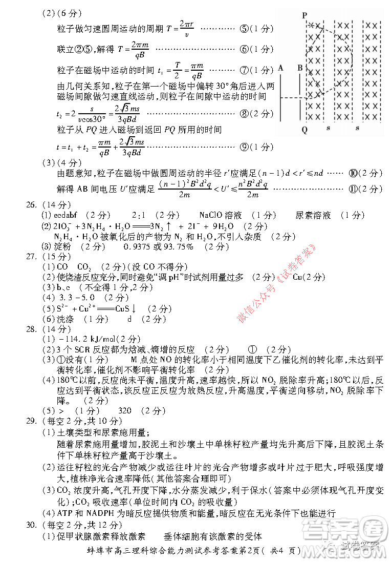 蚌埠市2021屆高三年級(jí)第二次教學(xué)質(zhì)量檢查考試?yán)砜凭C合試題及答案