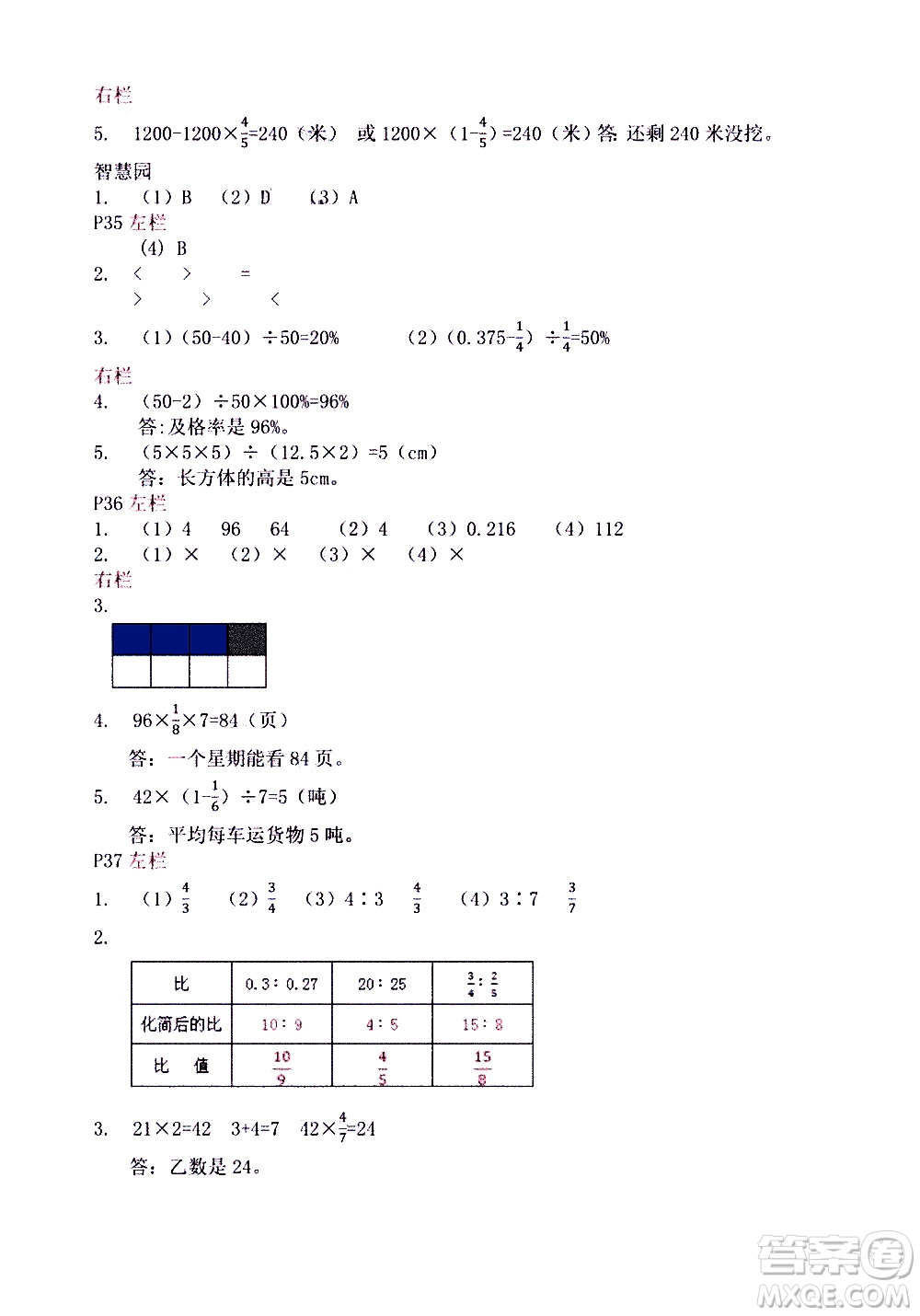 安徽少年兒童出版社2021版寒假作業(yè)六年級(jí)數(shù)學(xué)蘇教版答案