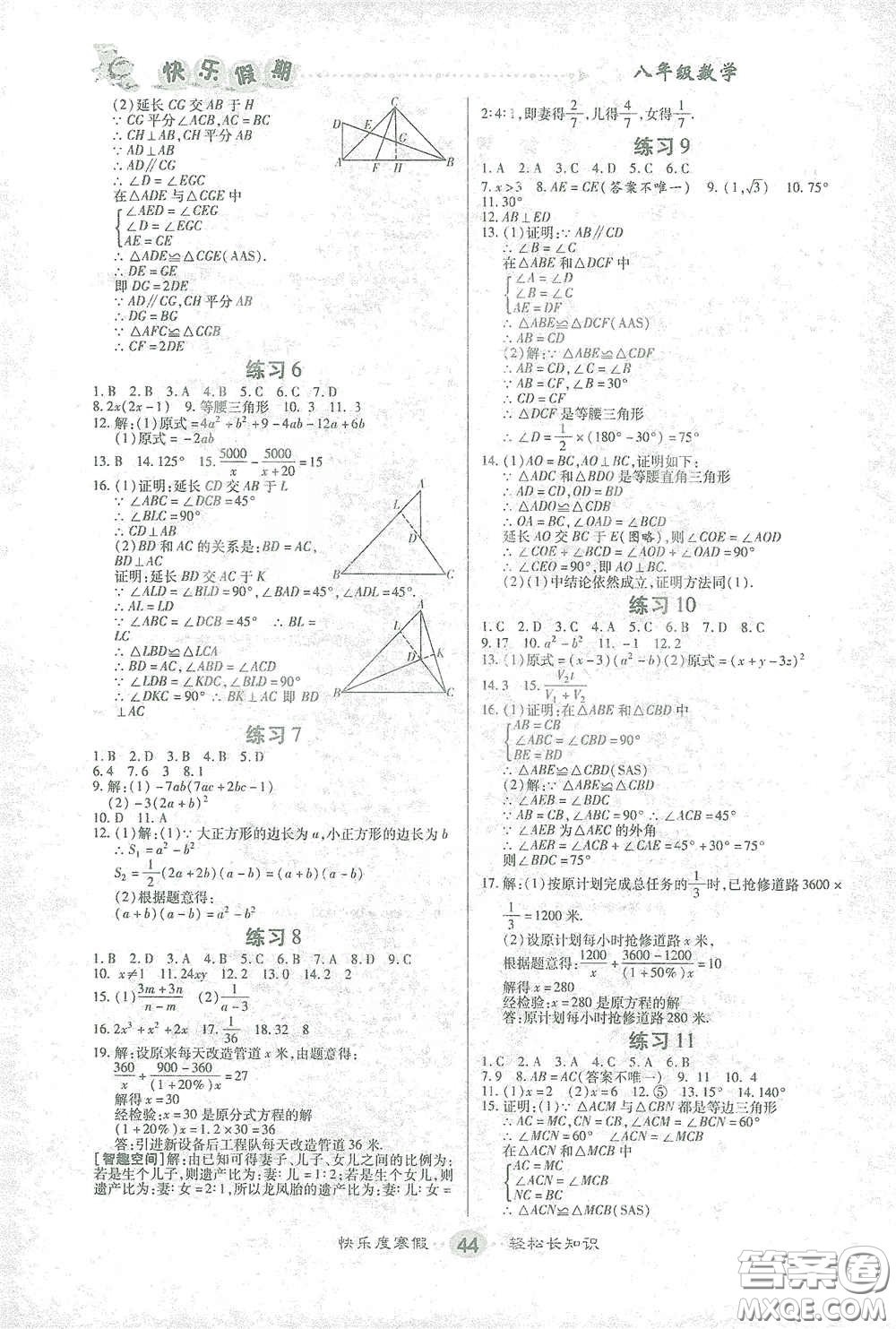 太白文藝出版社2021寒假作業(yè)快樂假期八年級數(shù)學(xué)人教版答案
