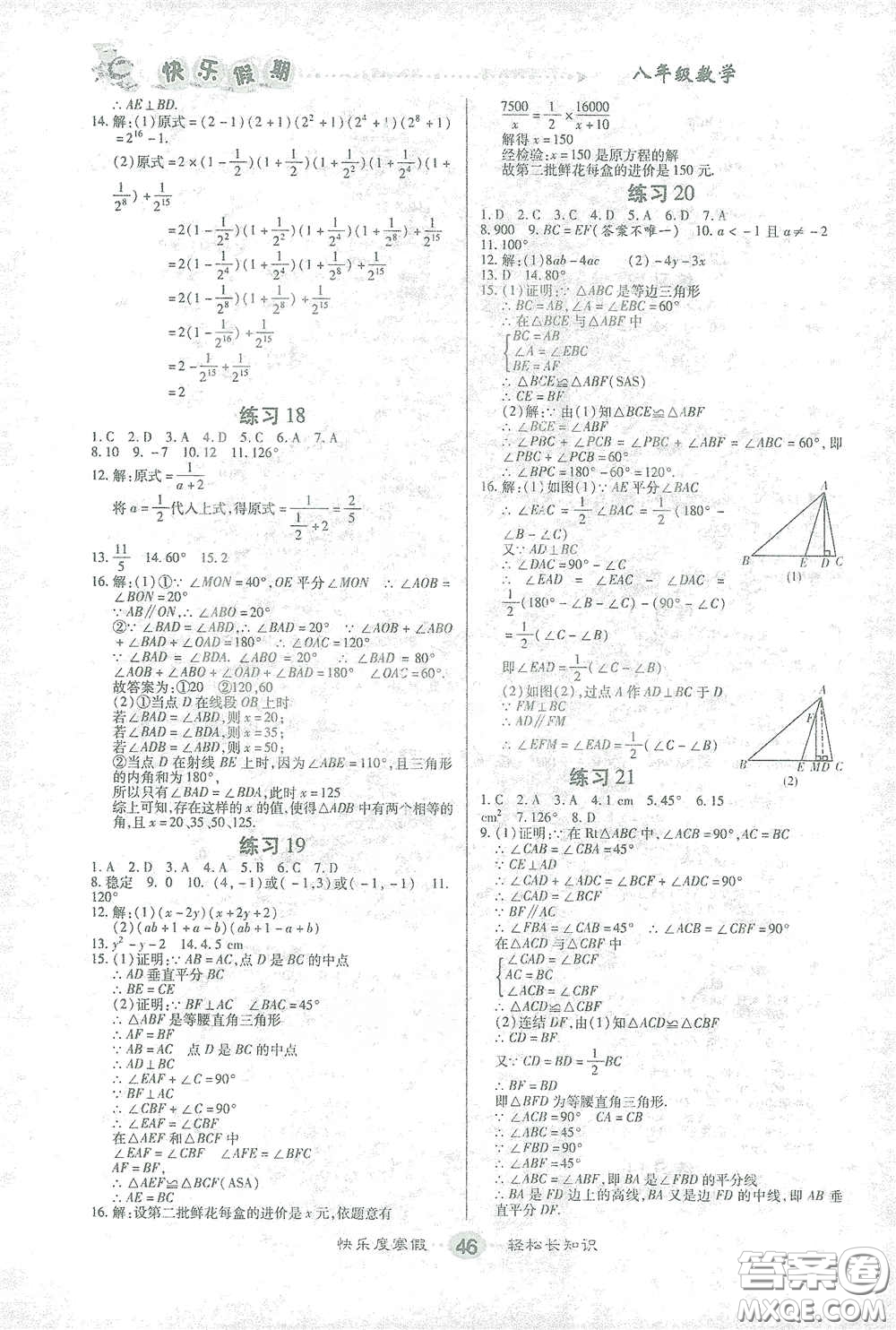 太白文藝出版社2021寒假作業(yè)快樂假期八年級數(shù)學(xué)人教版答案