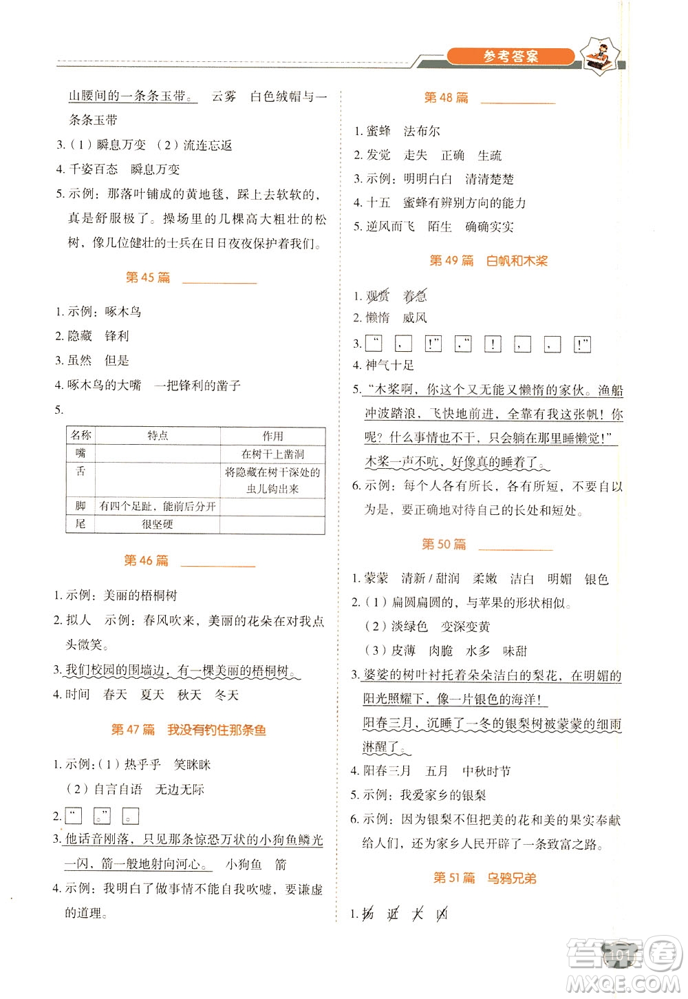 廣東經(jīng)濟(jì)出版社2021小學(xué)語文閱讀真題80篇三年級(jí)廣東專版答案