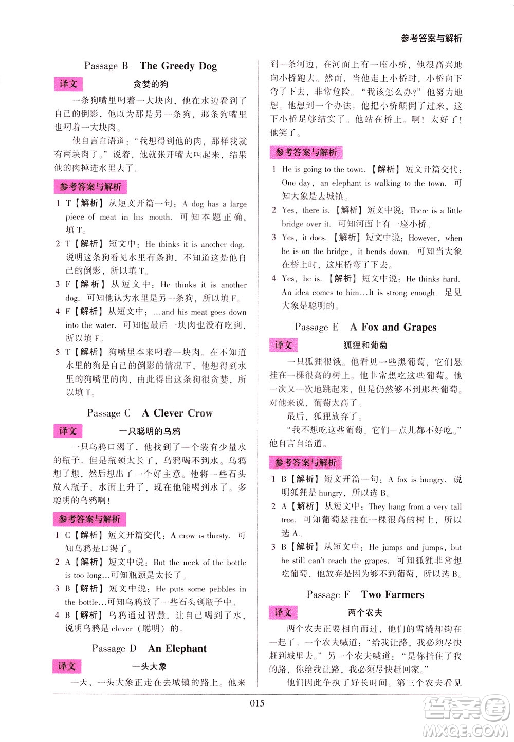 2021版木頭馬小學(xué)英語(yǔ)閱讀強(qiáng)化訓(xùn)練100篇三年級(jí)答案