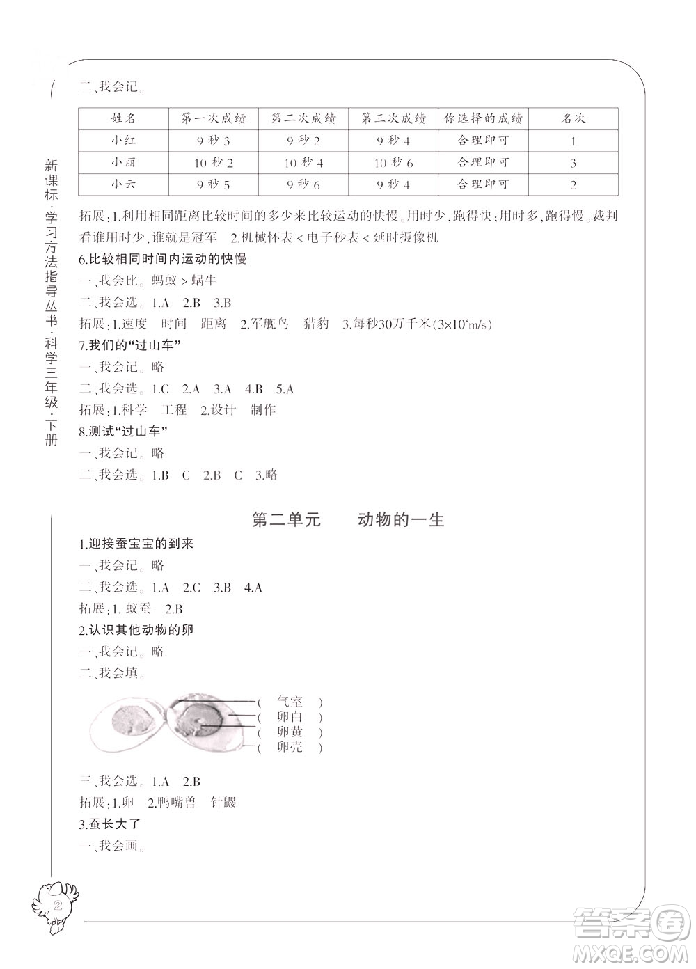 寧波出版社2021新課標(biāo)學(xué)習(xí)方法指導(dǎo)叢書科學(xué)三年級(jí)下冊答案