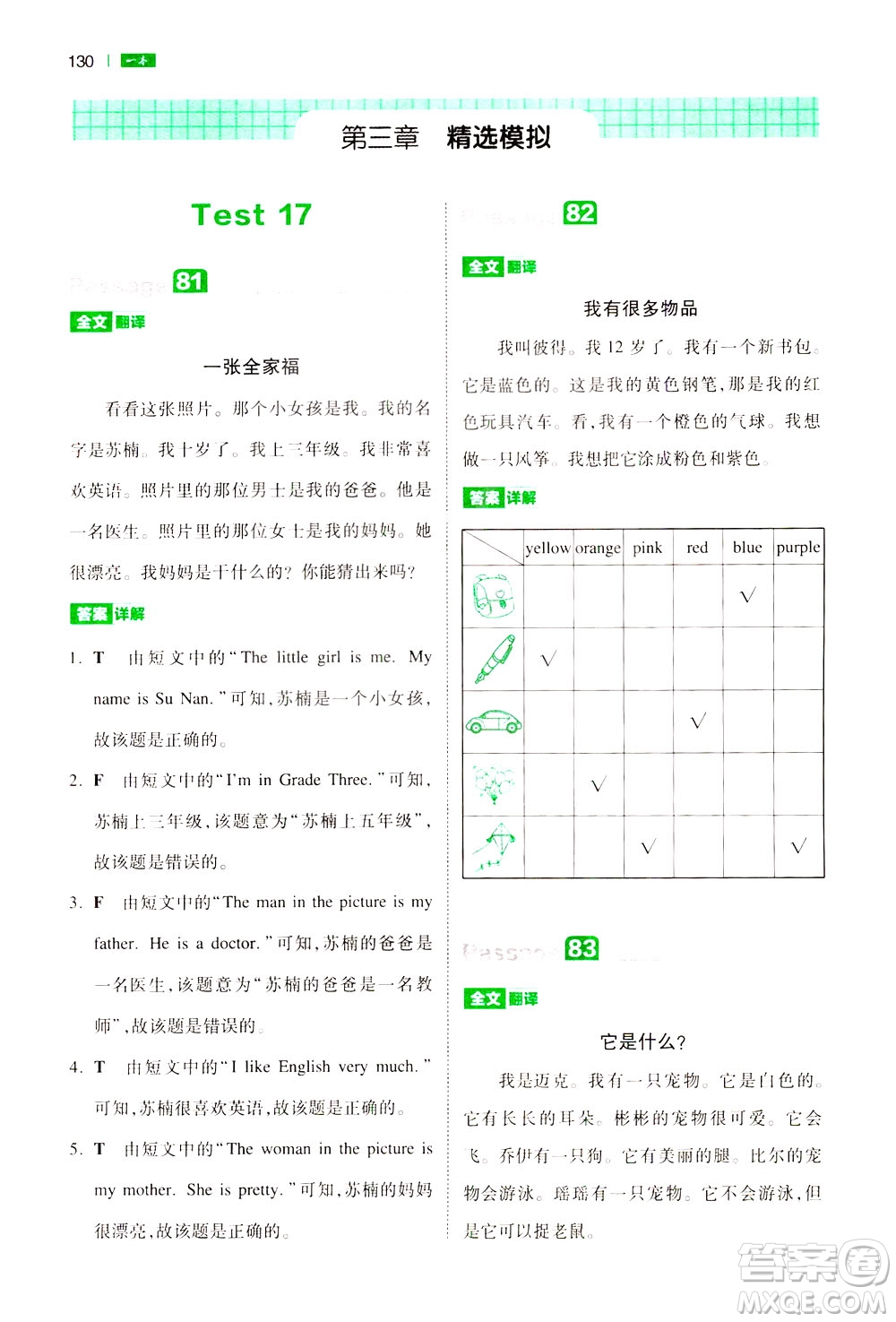 江西人民出版社2021版一本小學(xué)英語(yǔ)閱讀訓(xùn)練100篇三年級(jí)答案