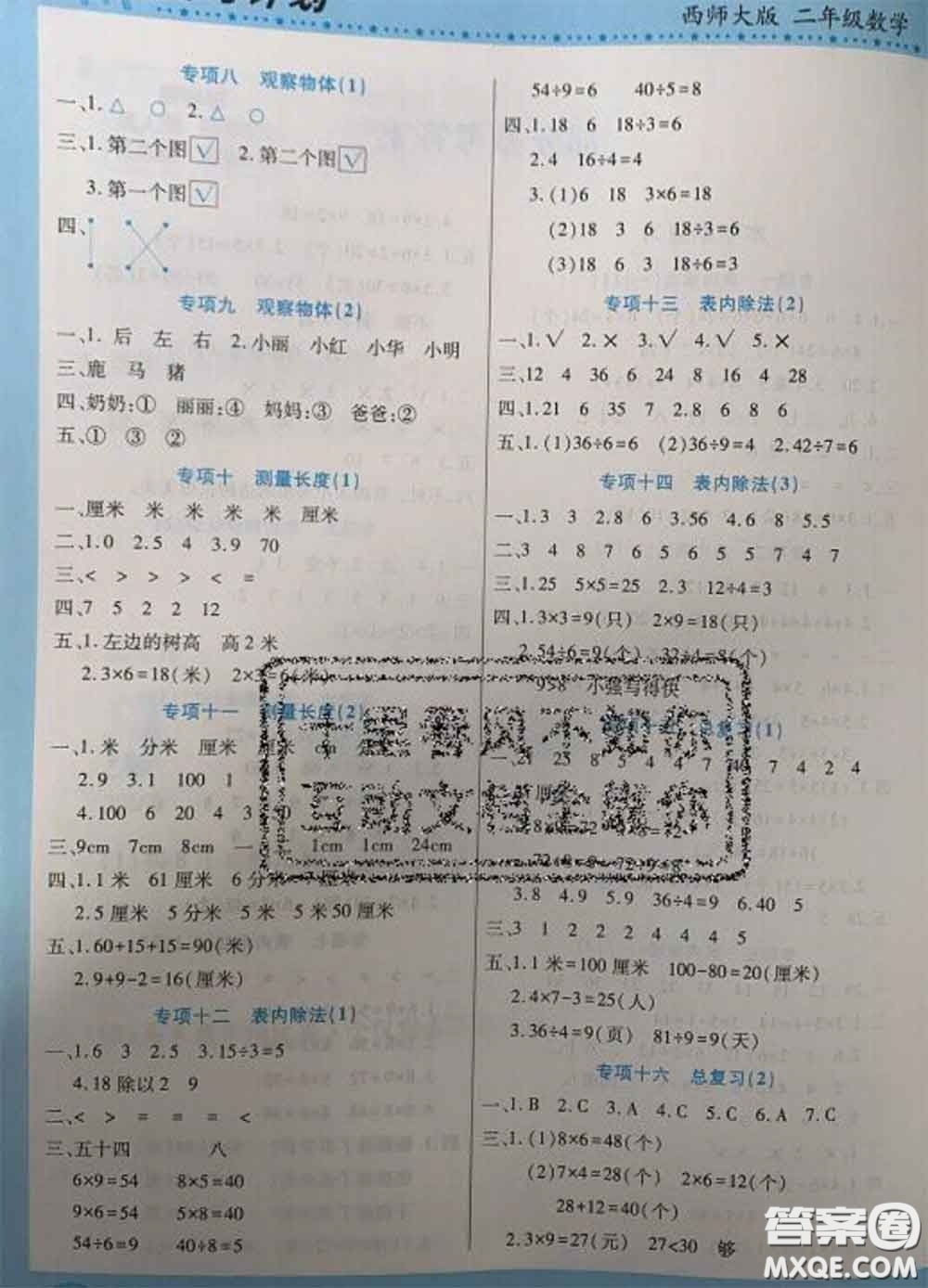 2021年豫新銳圖書復(fù)習(xí)計劃100分寒假二年級數(shù)學(xué)西師版答案