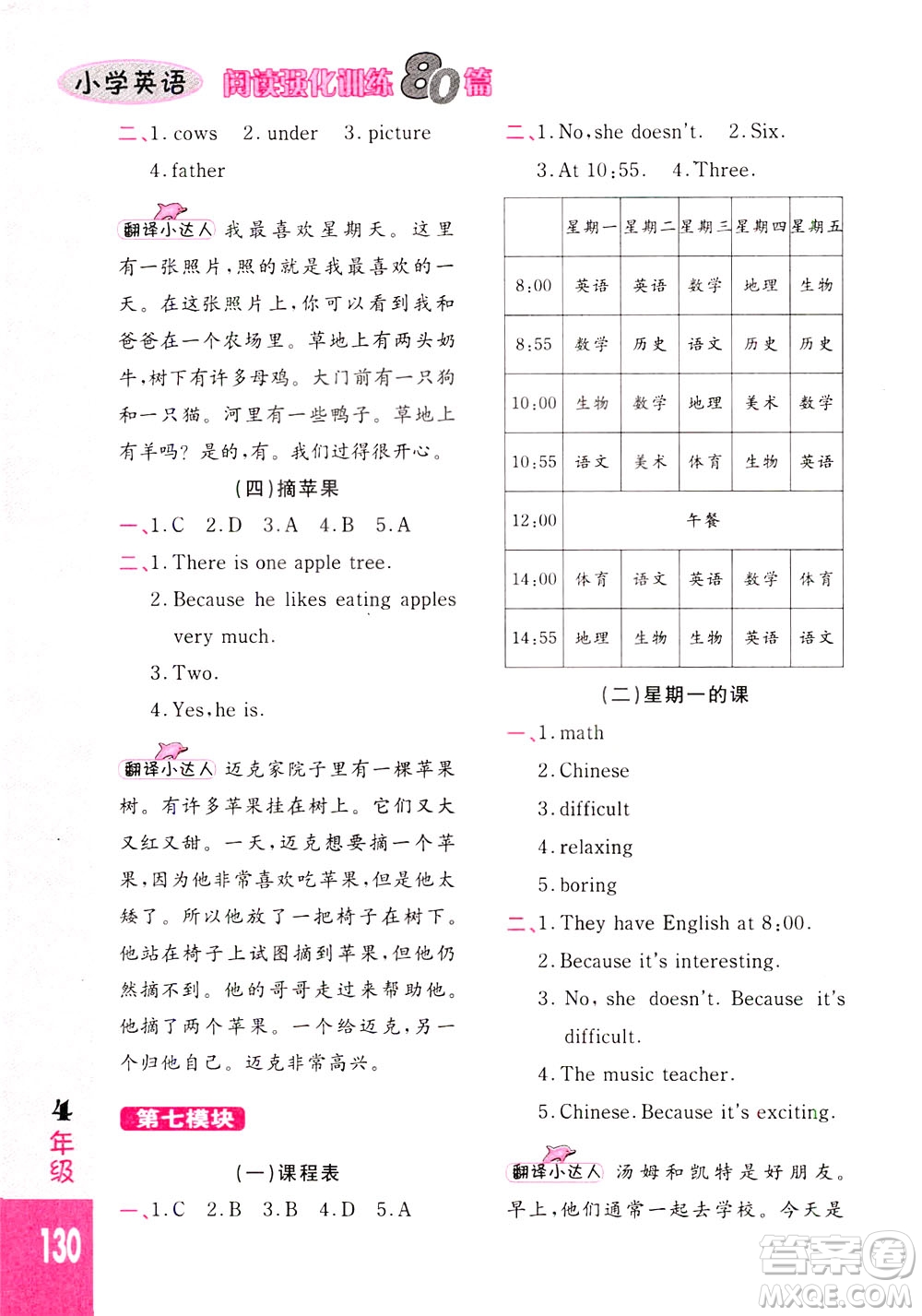 長春出版社2021小學英語閱讀強化訓練80篇四年級白金版答案