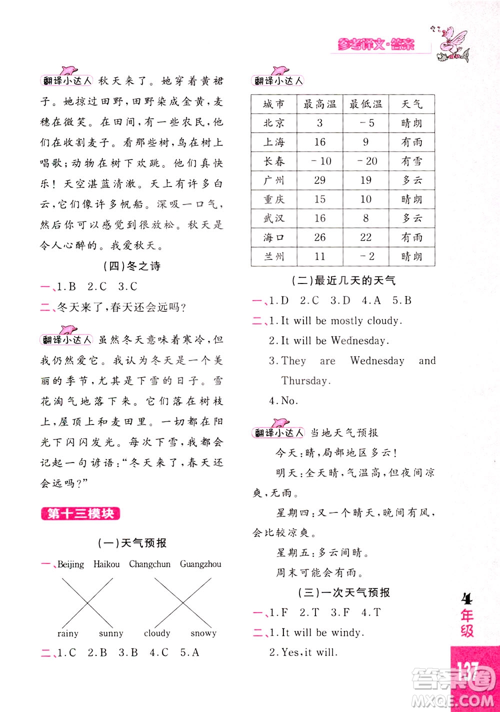 長春出版社2021小學英語閱讀強化訓練80篇四年級白金版答案