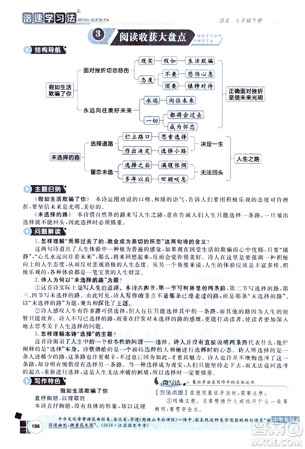 北京教育出版社2021年倍速學習法七年級語文下冊人教版答案