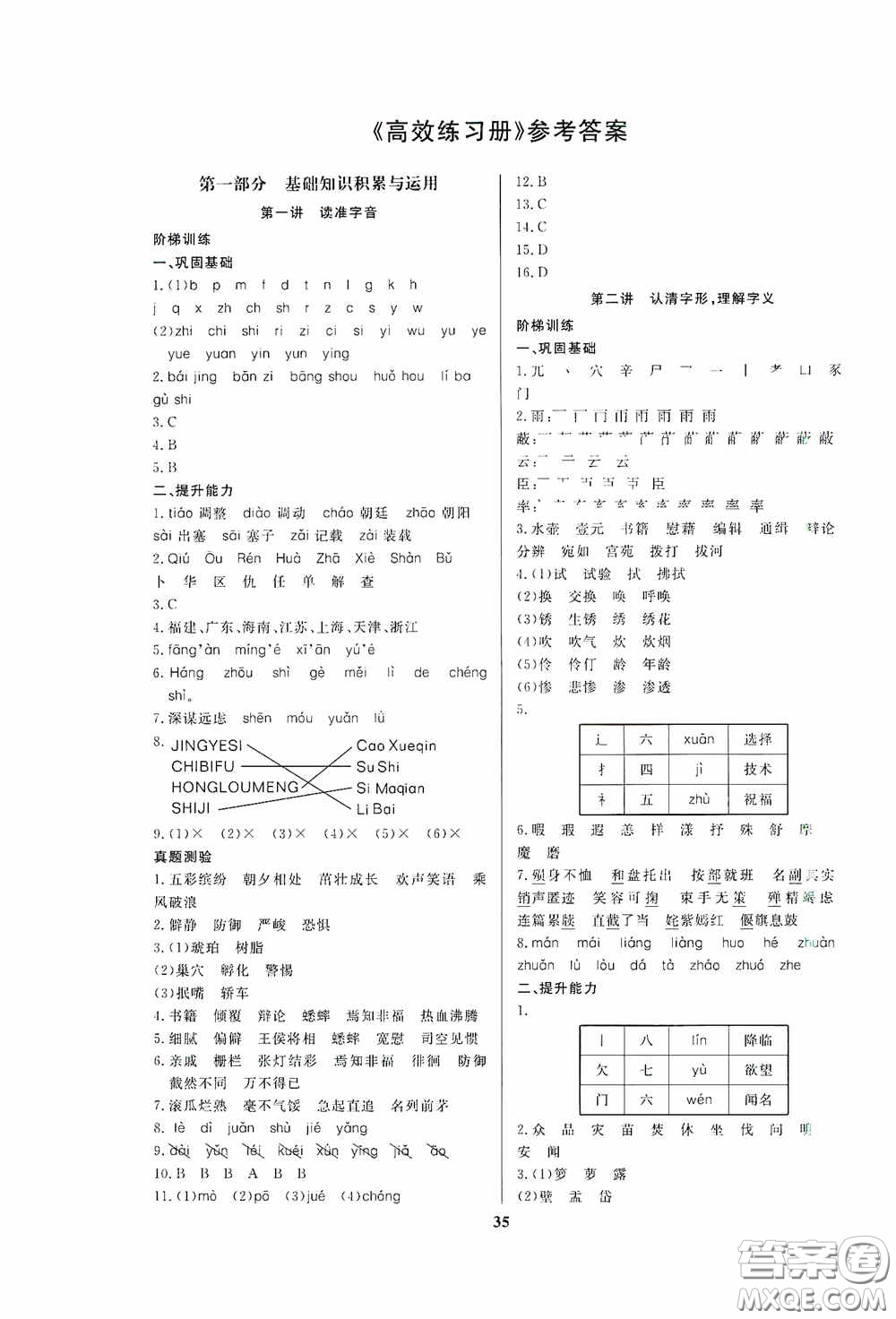 小學(xué)畢業(yè)總復(fù)習(xí)備考攻略高效練習(xí)冊語文人教版答案