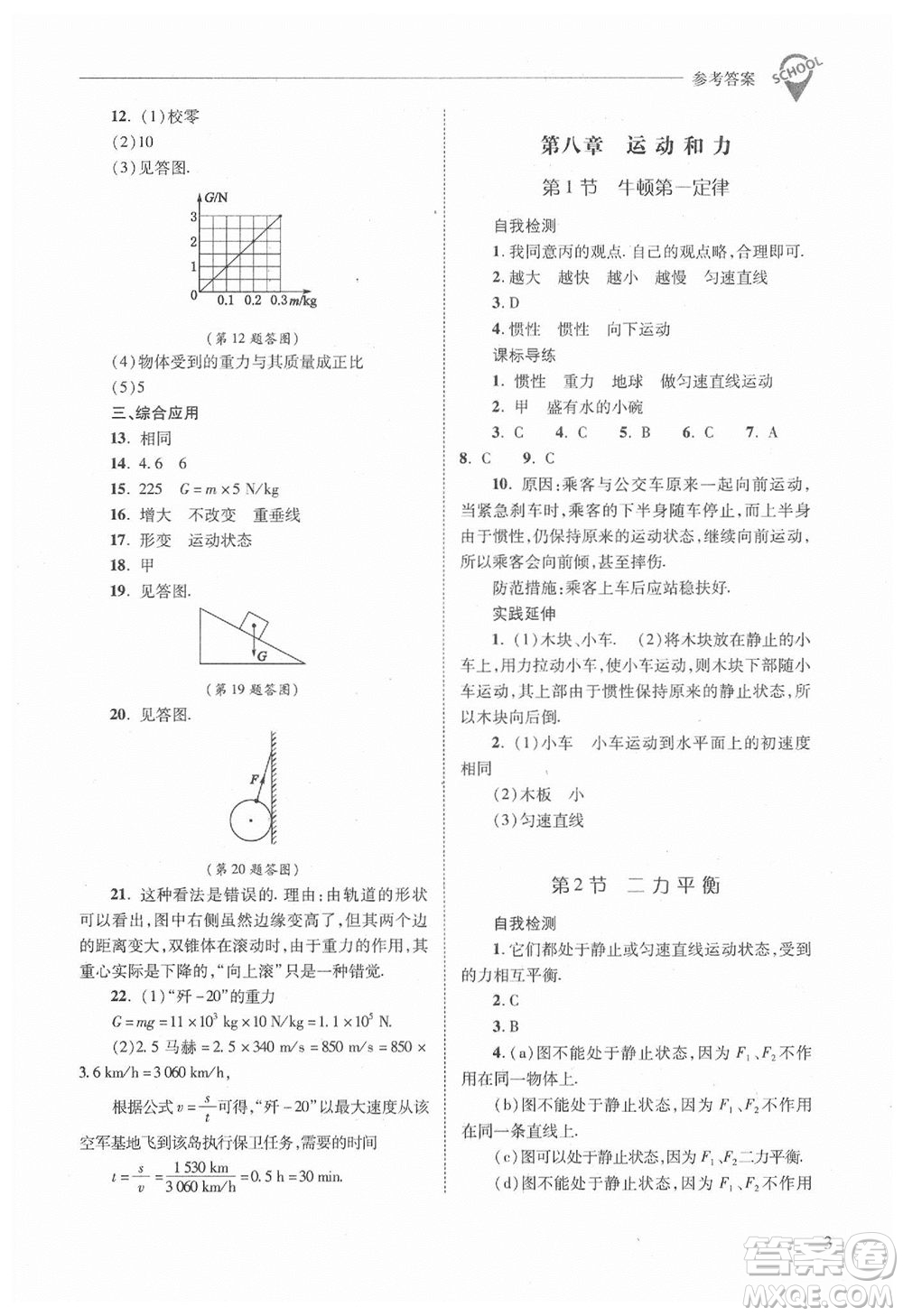 山西教育出版社2021年新課程問題解決導學方案物理八年級下冊人教版答案