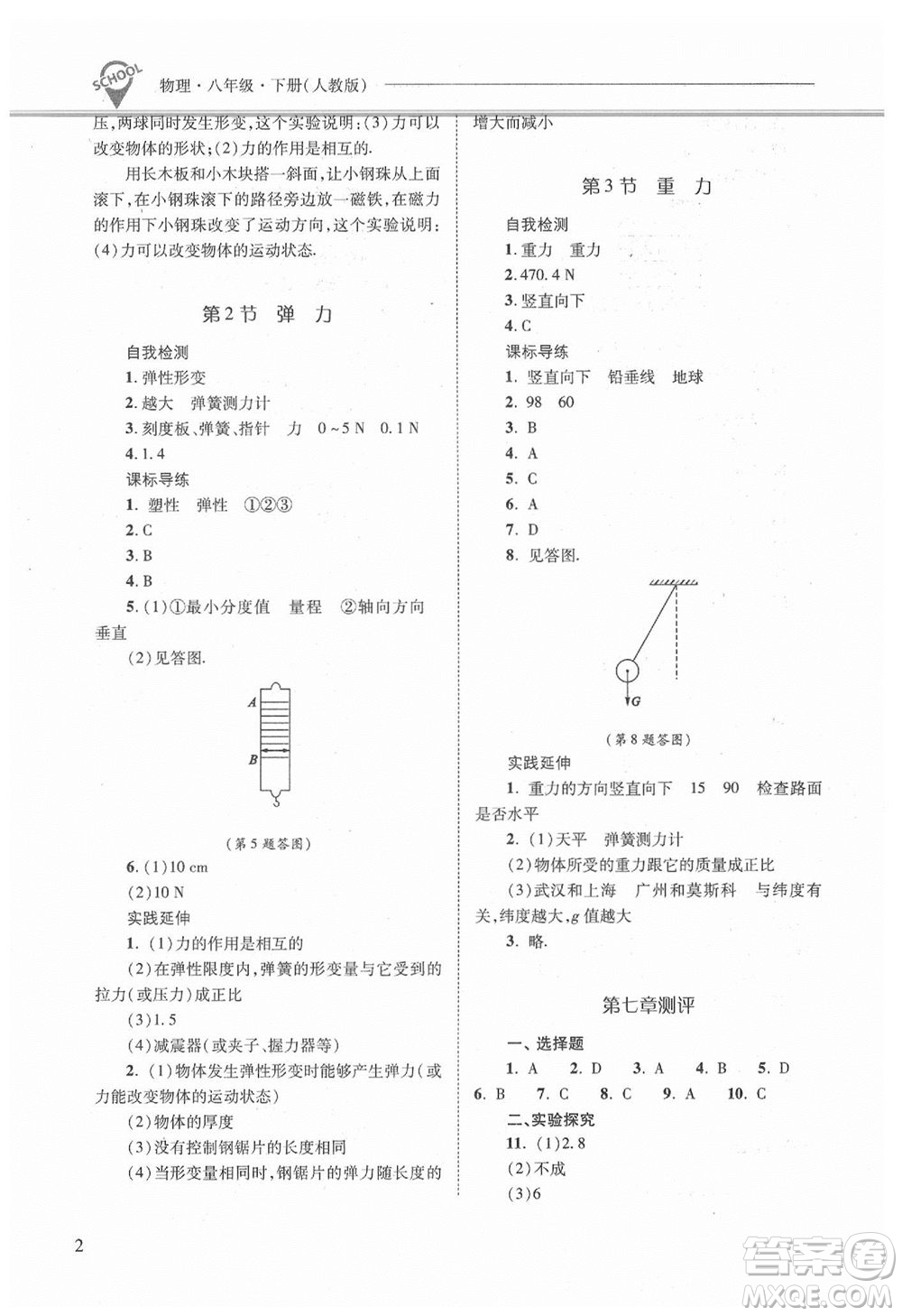 山西教育出版社2021年新課程問題解決導學方案物理八年級下冊人教版答案