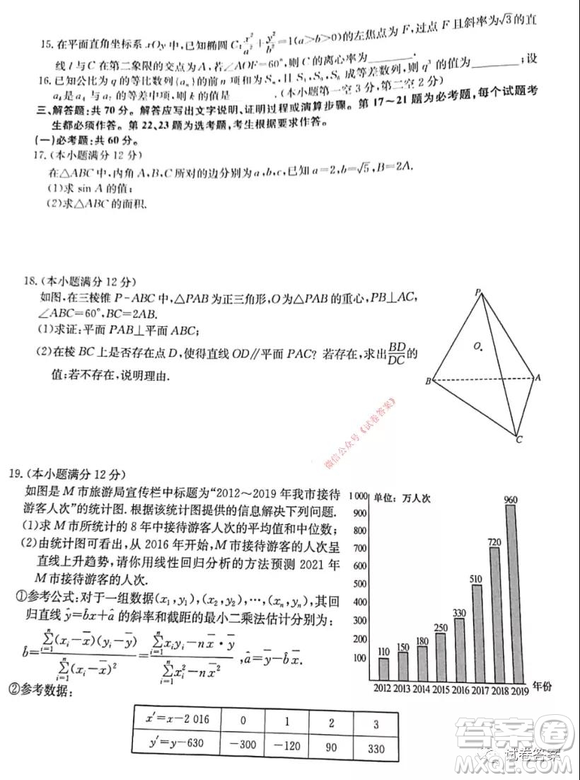 九師聯(lián)盟2020-2021學(xué)年高三2月質(zhì)量檢測(cè)文科數(shù)學(xué)試題及答案
