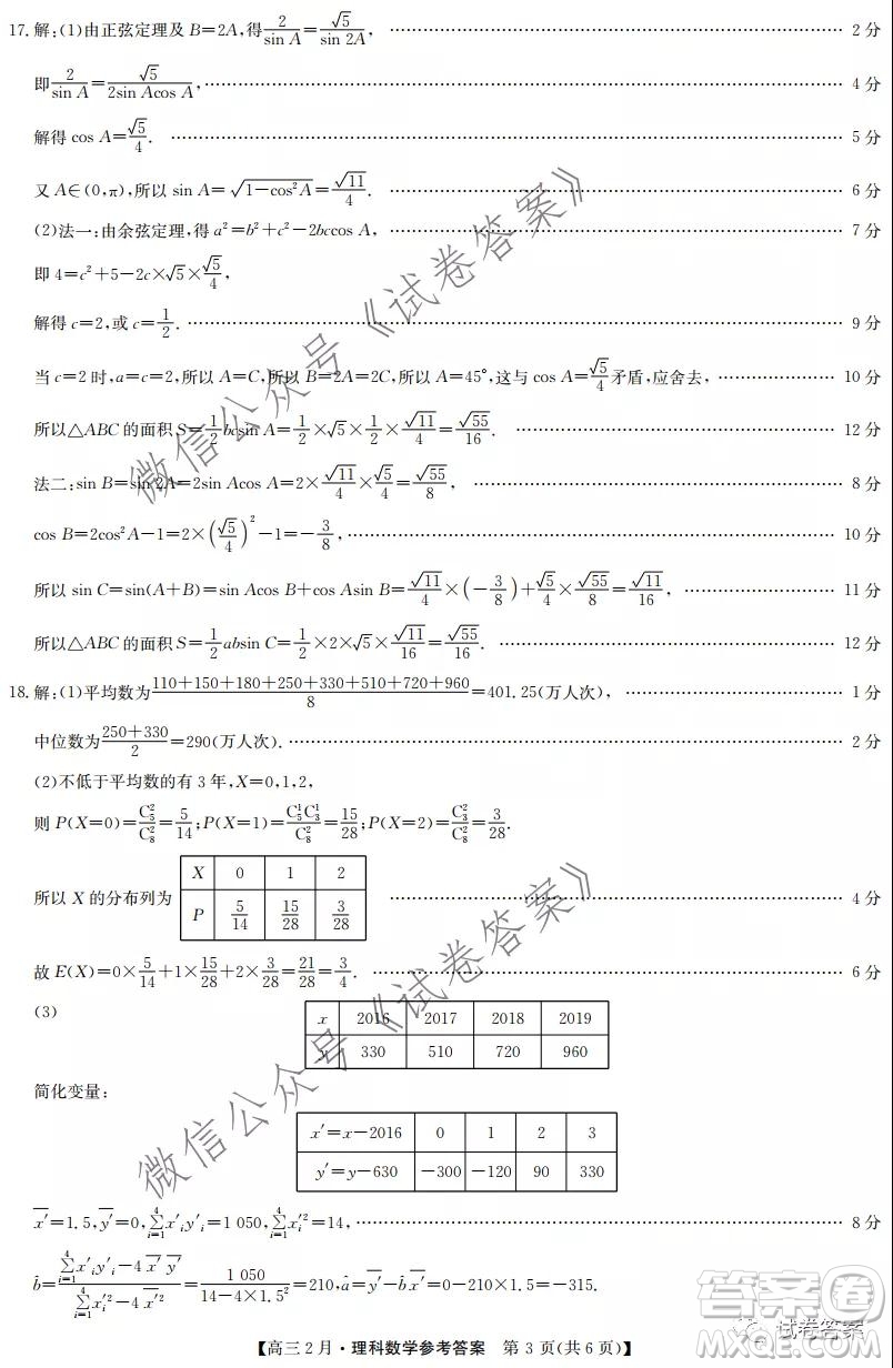 九師聯(lián)盟2020-2021學(xué)年高三2月質(zhì)量檢測(cè)理科數(shù)學(xué)試題及答案
