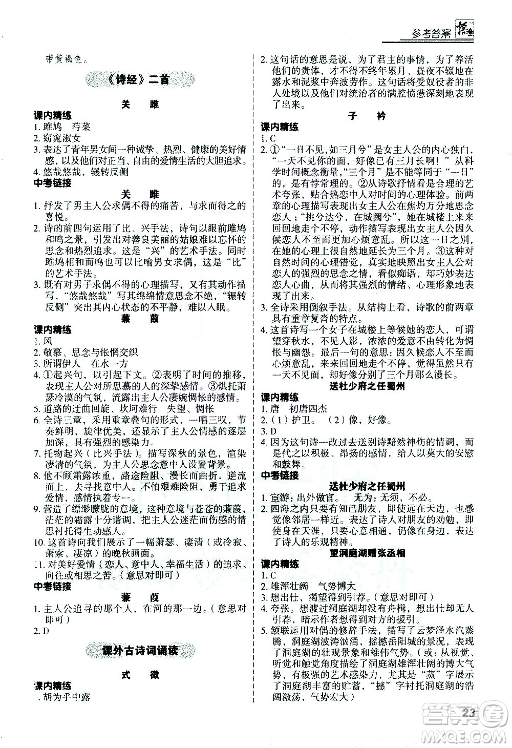 河北美術(shù)出版社2021版登甲閱讀古詩(shī)文講練版八年級(jí)語(yǔ)文答案