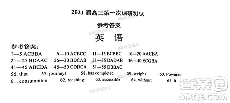2021屆南通一模英語試題及答案