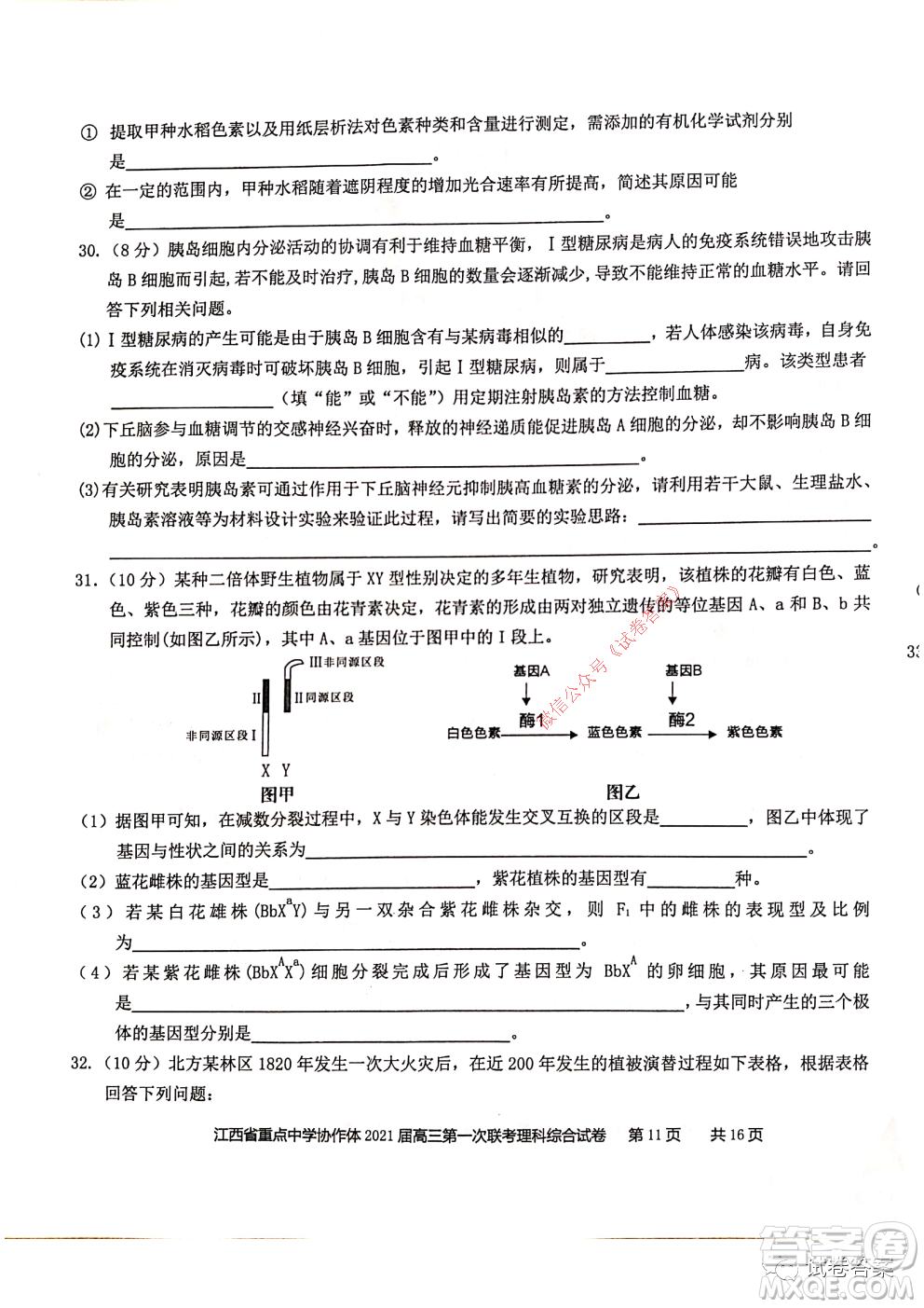 江西省重點(diǎn)中學(xué)協(xié)作體2021屆高三年級(jí)第一次聯(lián)考理科綜合試題及答案