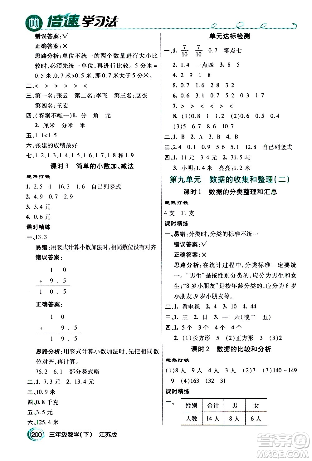 開明出版社2021年倍速學(xué)習(xí)法三年級下冊數(shù)學(xué)江蘇版答案