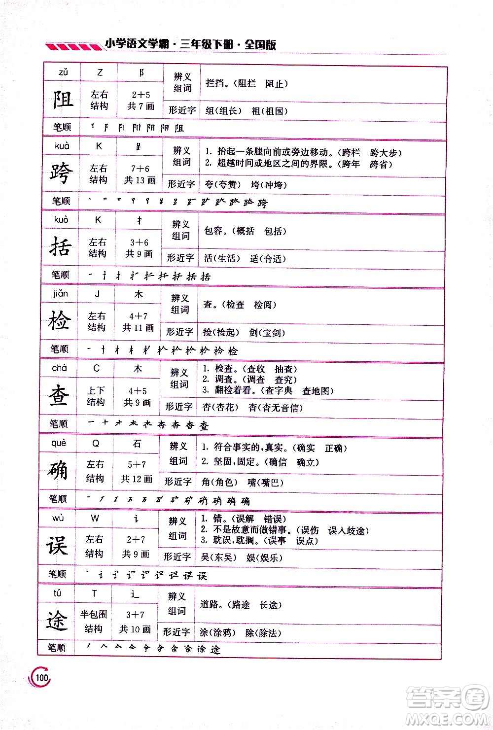 江蘇鳳凰美術(shù)出版社2021小學語文學霸三年級下冊全國版答案