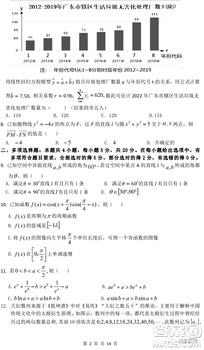 廣東2021屆六校第三次聯(lián)考數(shù)學(xué)試題及答案