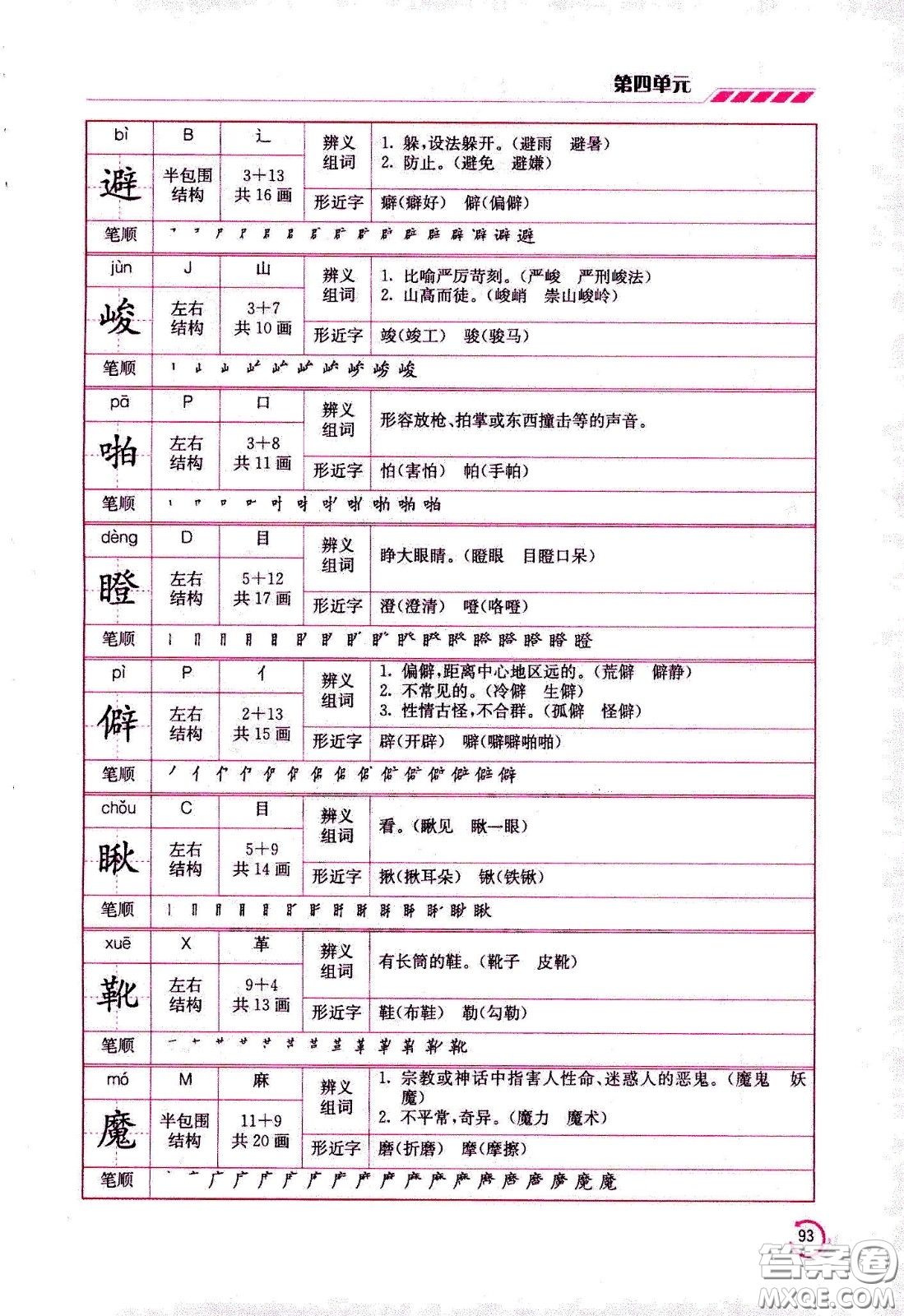 江蘇鳳凰美術(shù)出版社2021小學語文學霸六年級下冊全國版答案