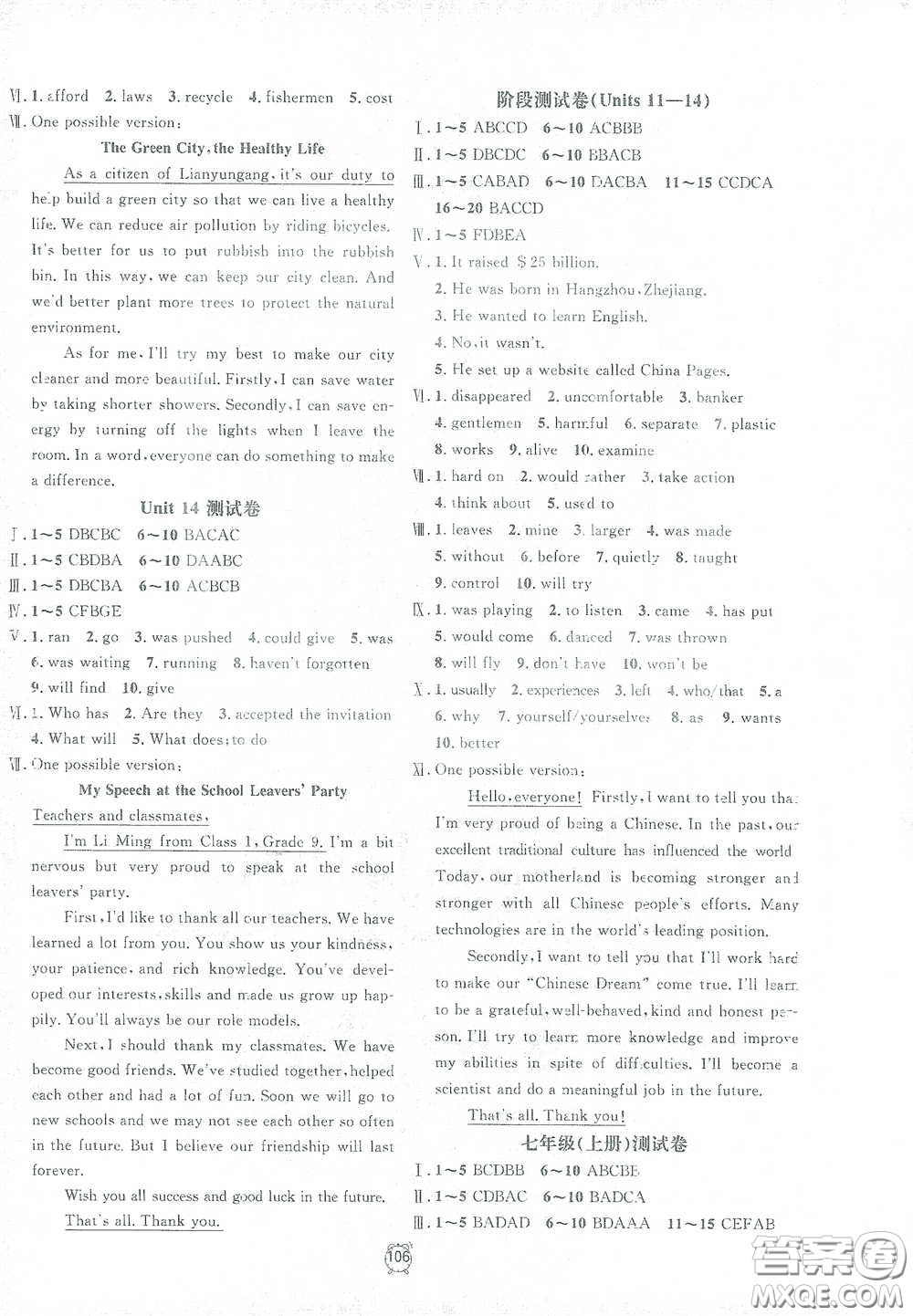 鐘書金牌2021過關(guān)沖刺100分單元檢測(cè)卷九年級(jí)英語下冊(cè)人教版答案