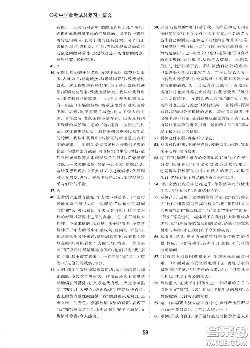 浙江教育出版社2021初中學(xué)業(yè)考試總復(fù)習(xí)語文解析本麗水專版答案