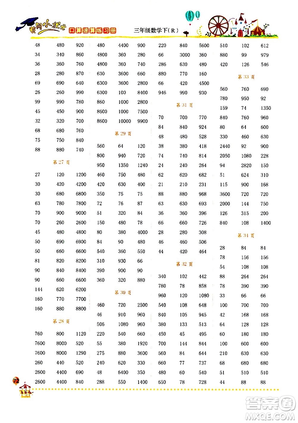 龍門(mén)書(shū)局2021黃岡小狀元口算速算練習(xí)冊(cè)三年級(jí)數(shù)學(xué)下冊(cè)人教版答案