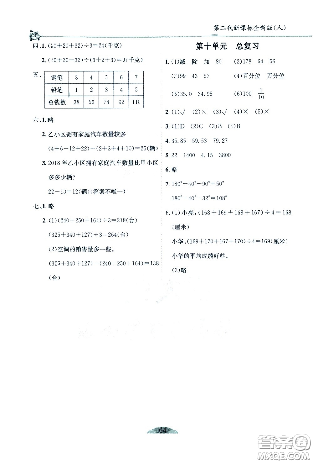 延邊人民出版社2021密解1對1數(shù)學(xué)四年級(jí)下冊人教版答案