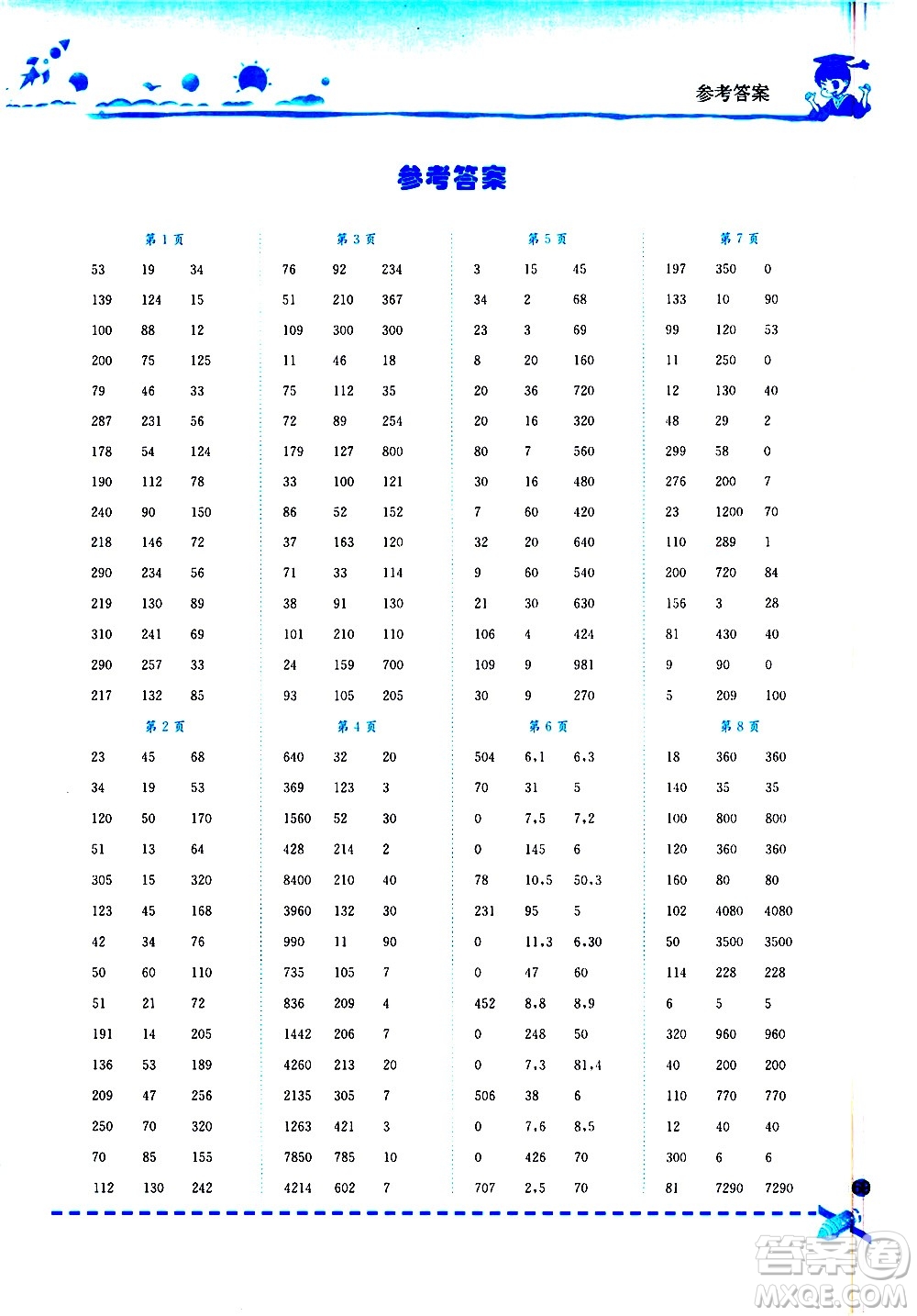 龍門書局2021黃岡小狀元口算速算練習(xí)冊四年級數(shù)學(xué)下冊人教版答案