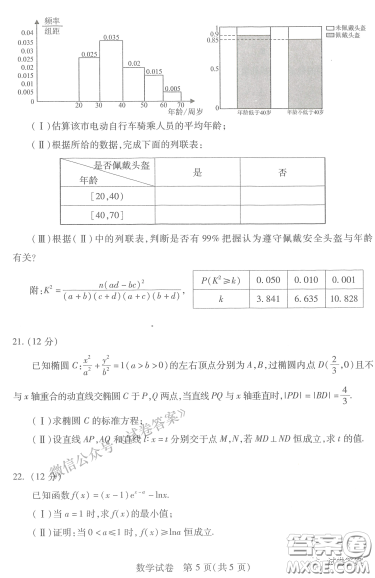 武漢市2021屆高中畢業(yè)生三月質(zhì)量檢測(cè)數(shù)學(xué)試題及答案