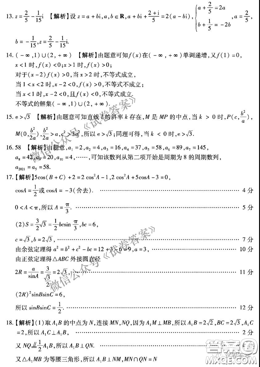 百師聯(lián)盟2021屆高三開年摸底聯(lián)考全國(guó)卷I理科數(shù)學(xué)試卷及答案
