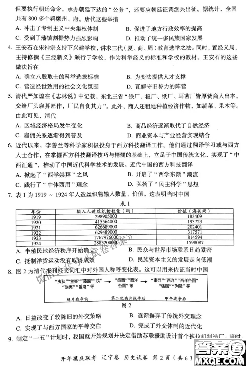 百師聯(lián)盟2021屆高三開(kāi)年摸底聯(lián)考遼寧卷歷史試卷及答案
