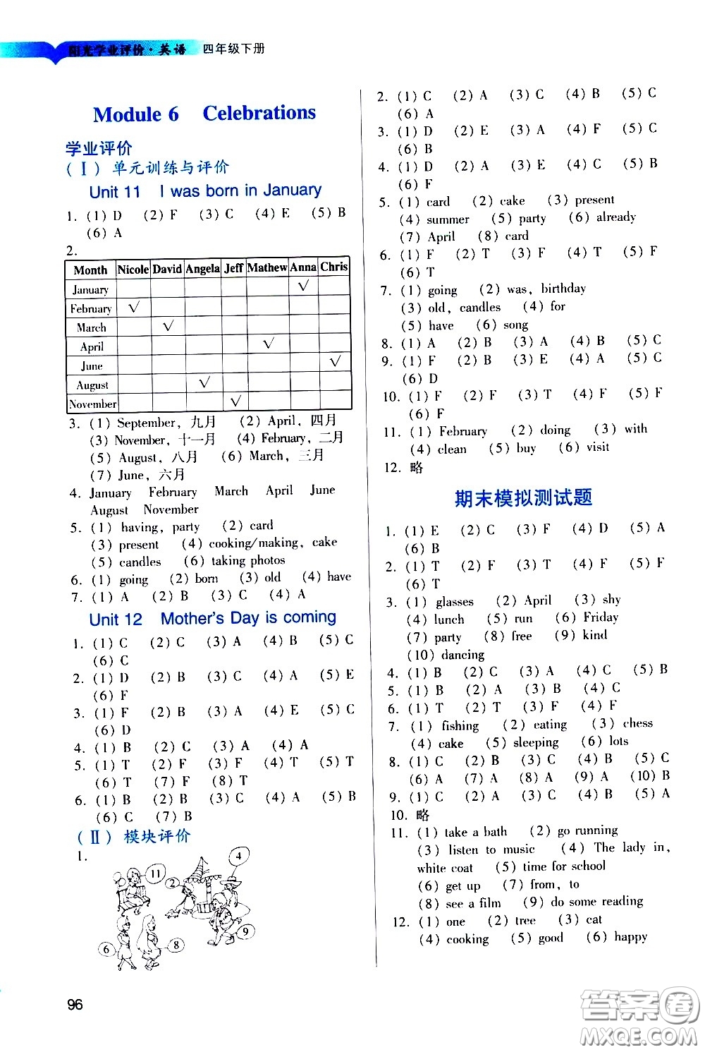 廣州出版社2021陽光學(xué)業(yè)評價(jià)英語四年級下冊教科版答案