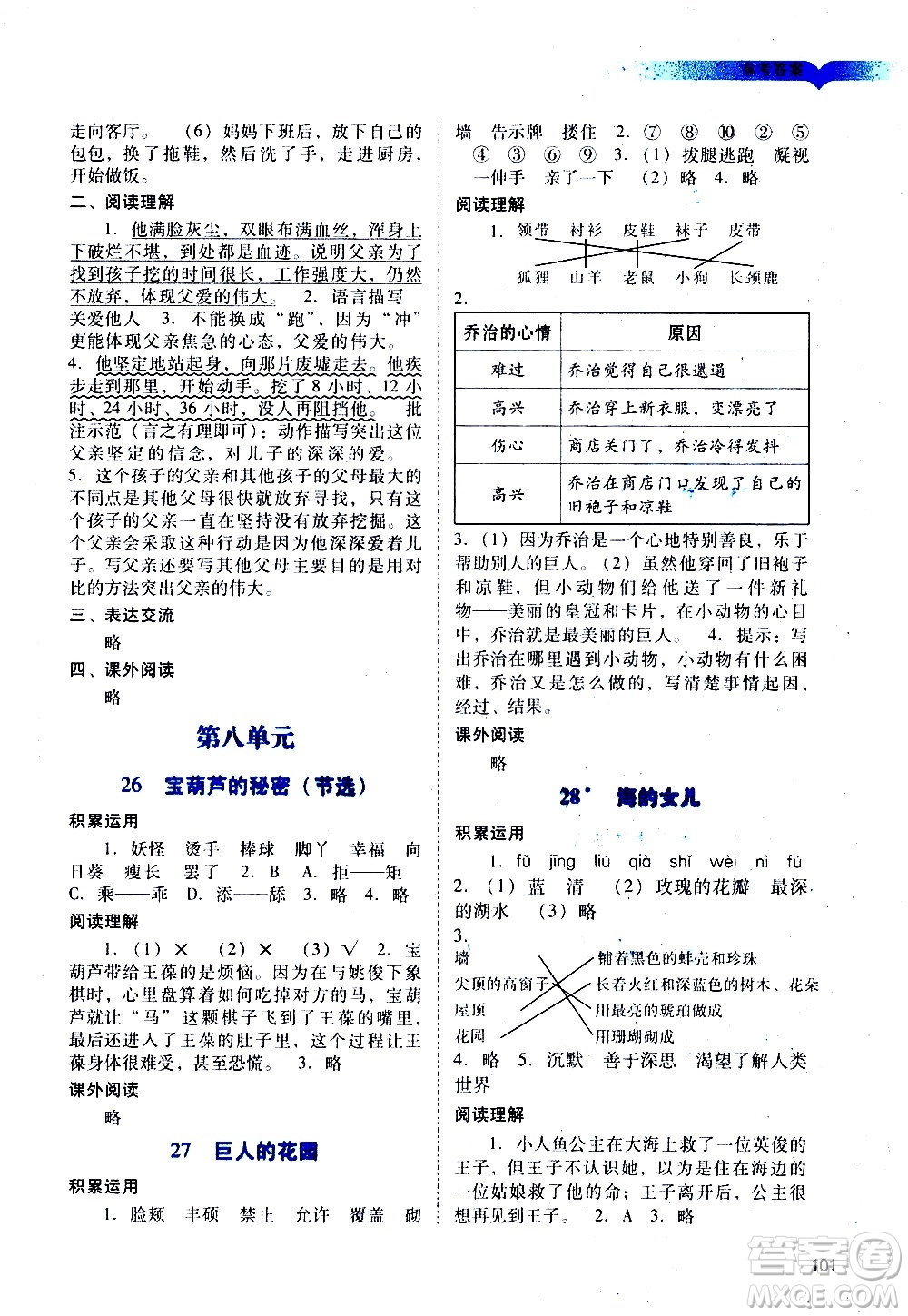 廣州出版社2021陽光學業(yè)評價語文四年級下冊人教版答案