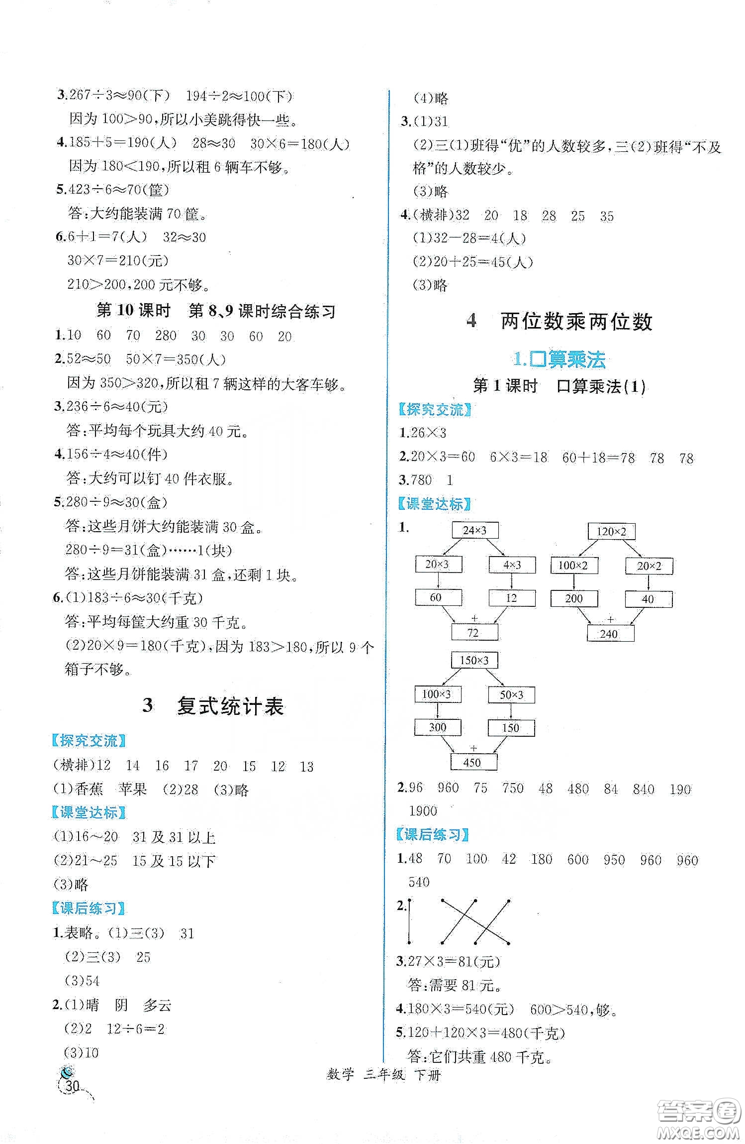 人民教育出版社2021同步學歷案課時練三年級數(shù)學下冊人教版答案