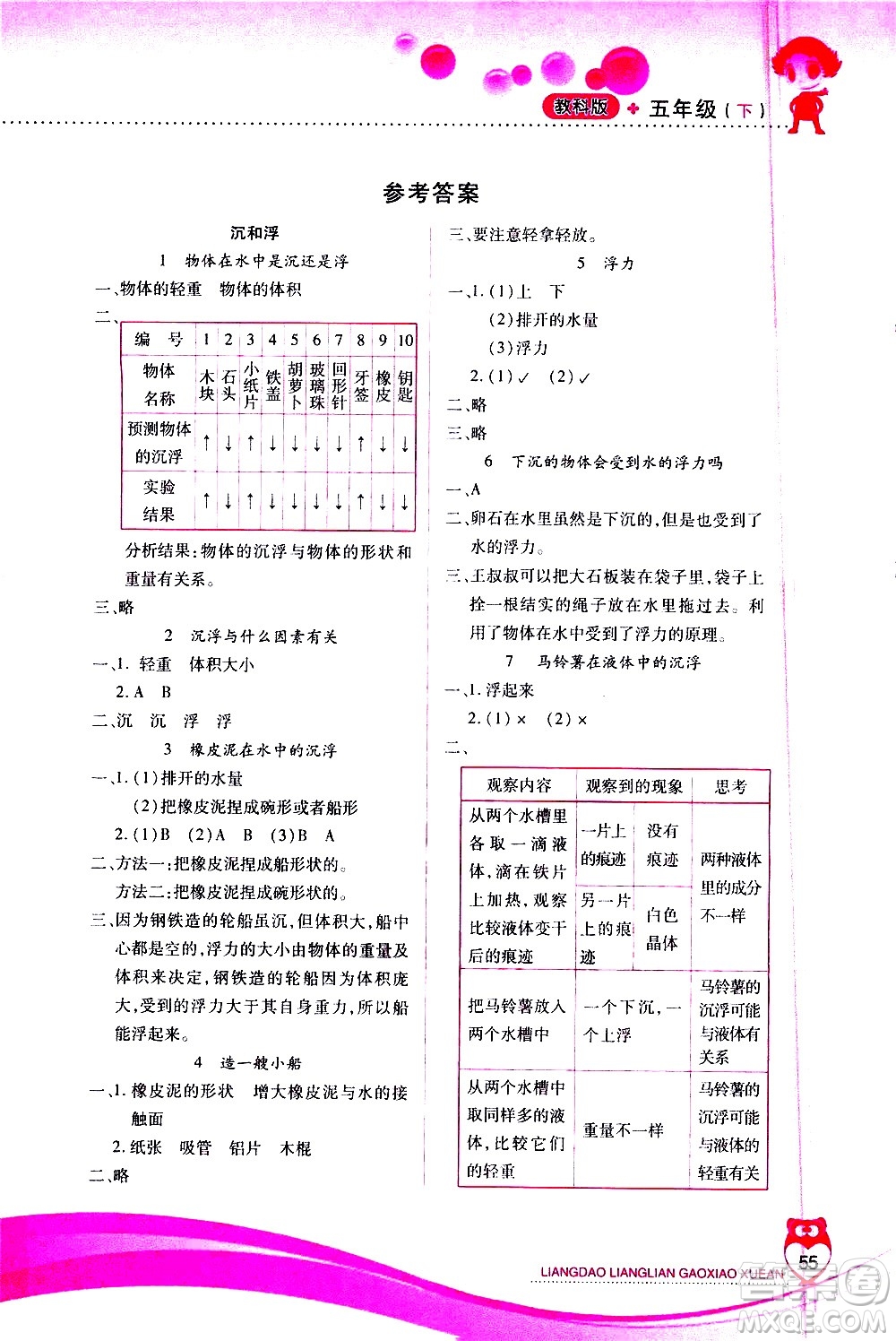 希望出版社2021新課標兩導兩練高效學案科學五年級下冊教科版答案