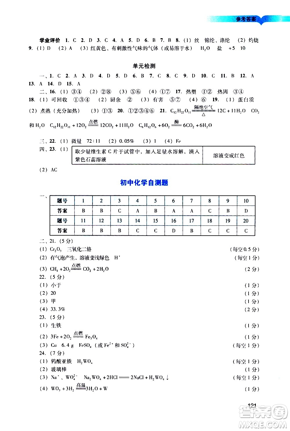 廣州出版社2021陽(yáng)光學(xué)業(yè)評(píng)價(jià)化學(xué)九年級(jí)下冊(cè)人教版答案