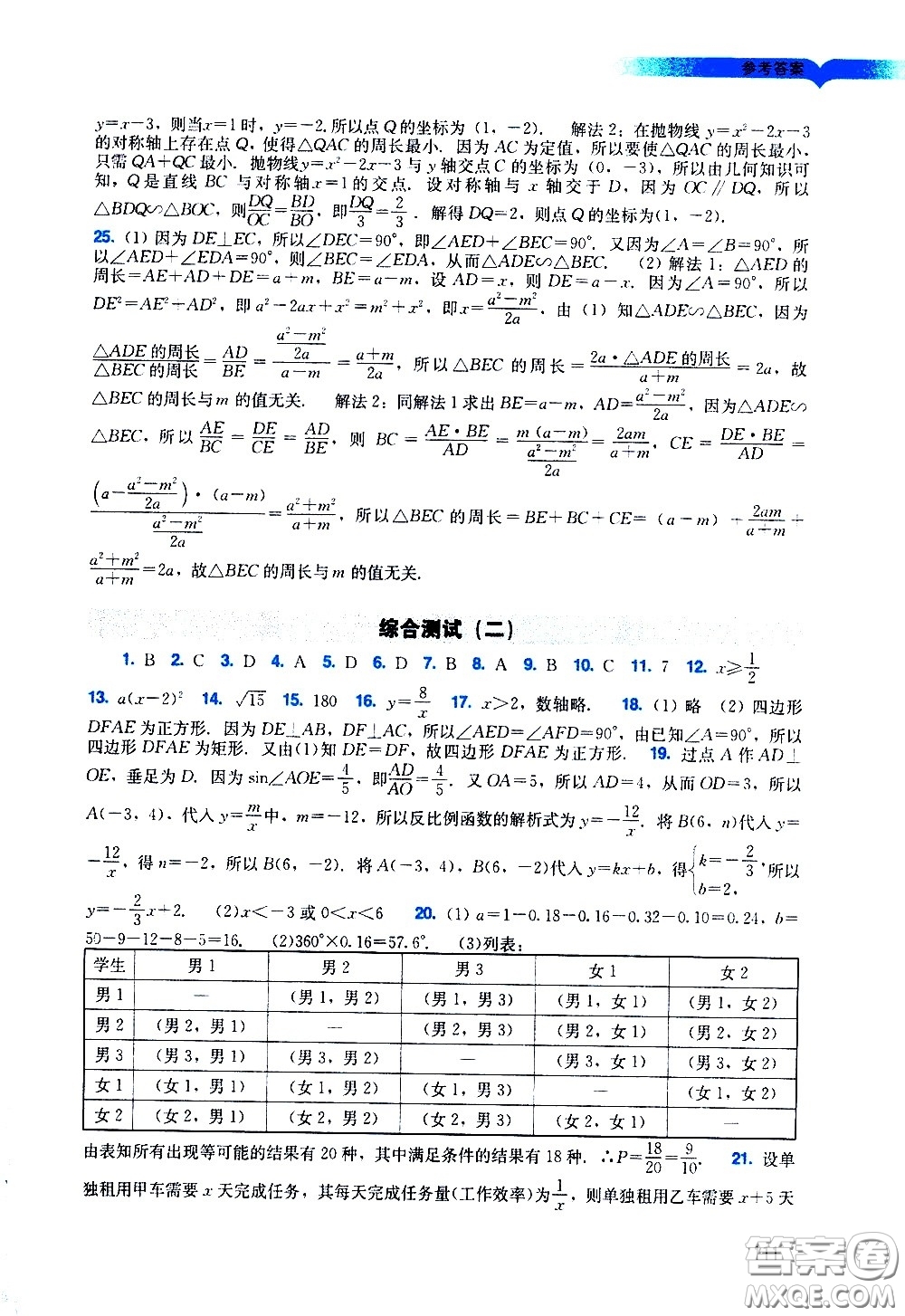 廣州出版社2021陽光學(xué)業(yè)評價數(shù)學(xué)九年級下冊人教版答案