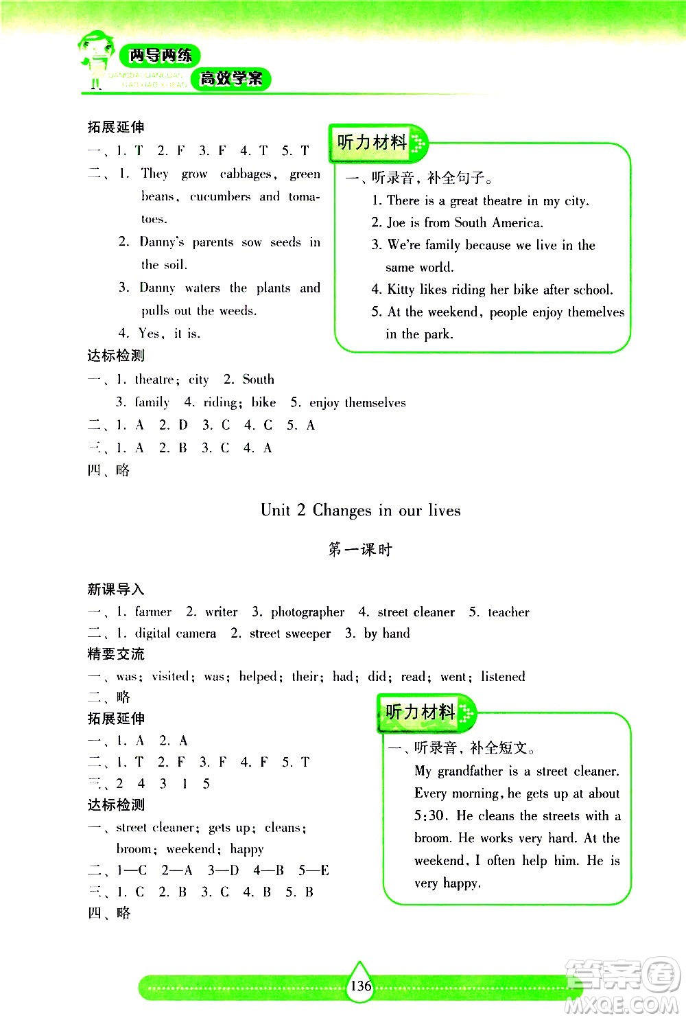 希望出版社2021新課標(biāo)兩導(dǎo)兩練高效學(xué)案英語(yǔ)六年級(jí)下冊(cè)上海教育版答案