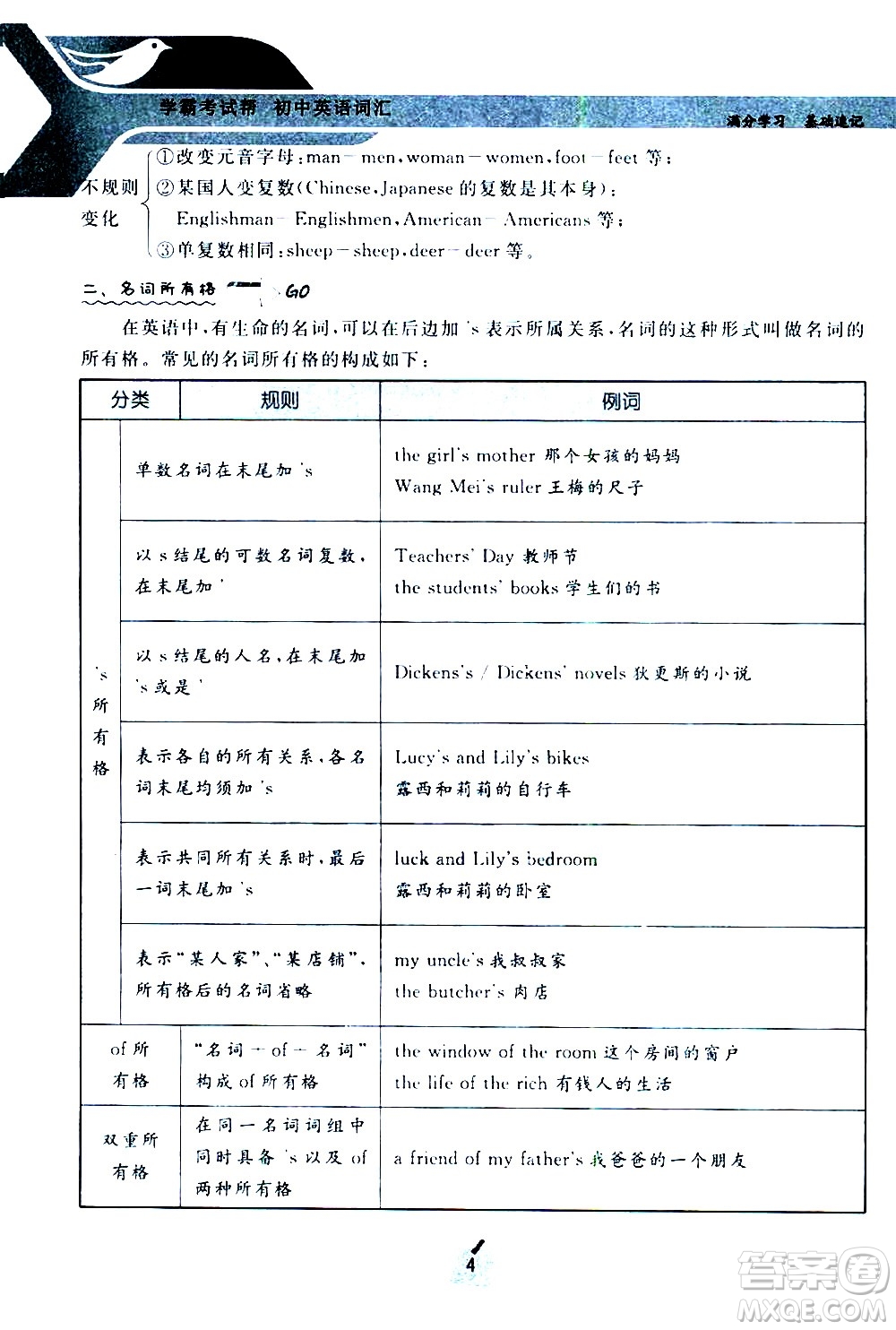 長(zhǎng)江出版社2021學(xué)霸考試幫初中英語(yǔ)語(yǔ)法通用版答案